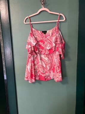 Buffalo David Bitton Pink Paisley Ruffle Off-Shoulder Tank